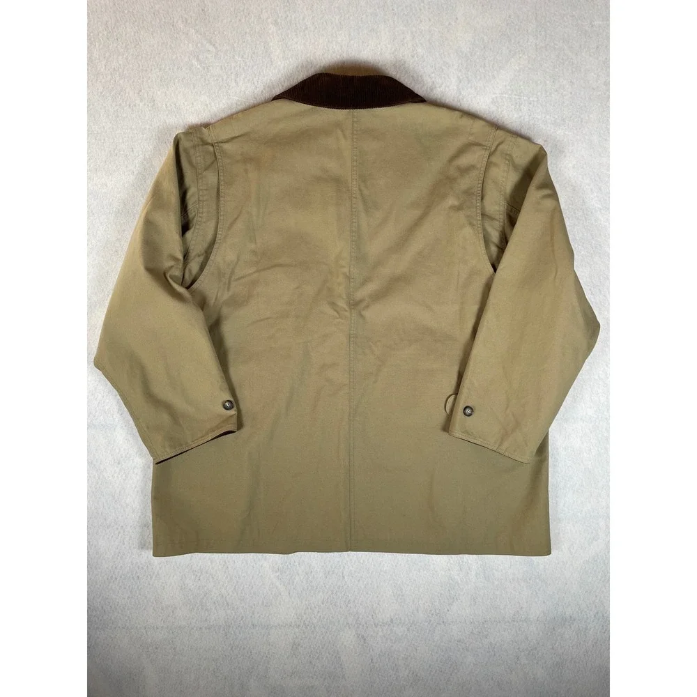 Lands End Mens Khaki Chore Barn‎ Field Jacket Corduroy Collar Plaid Lined XXL